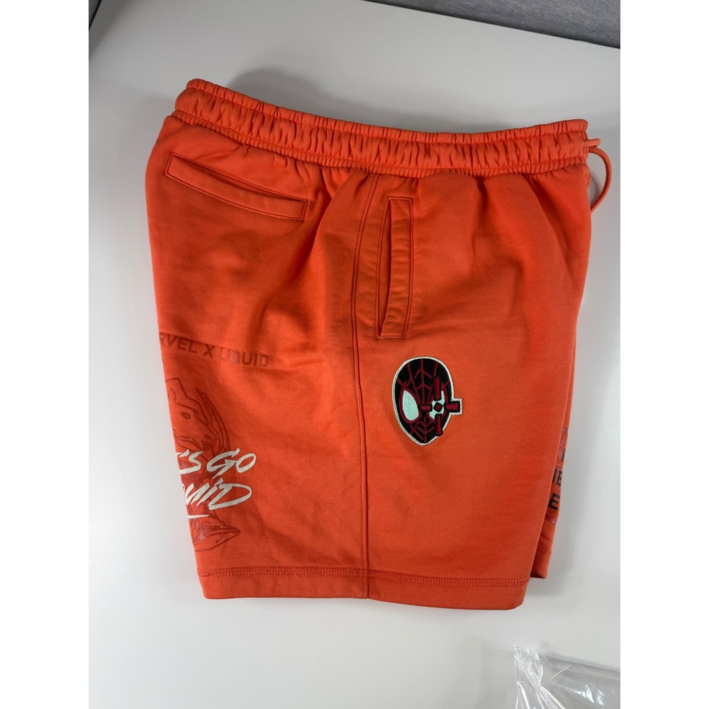 Marvel Spider-Man Graphic Sweat Shorts XL Orange Fleece Drawstring - Picture 8 of 10